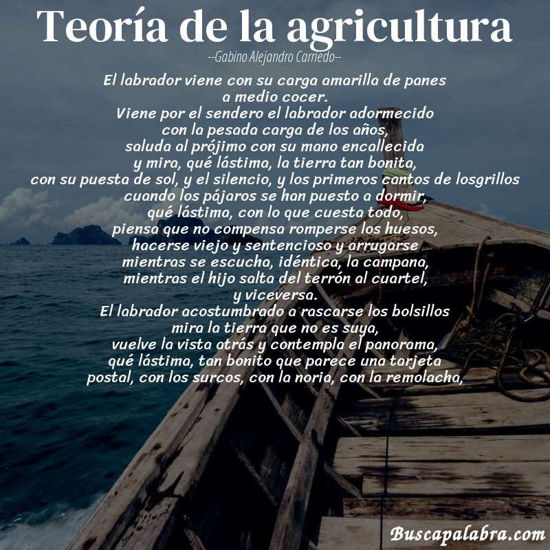 Poema teoría de la agricultura de Gabino Alejandro Carriedo con fondo de barca