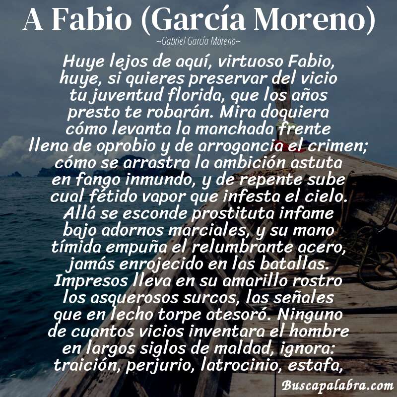 Poema A Fabio (García Moreno) de Gabriel García Moreno con fondo de barca