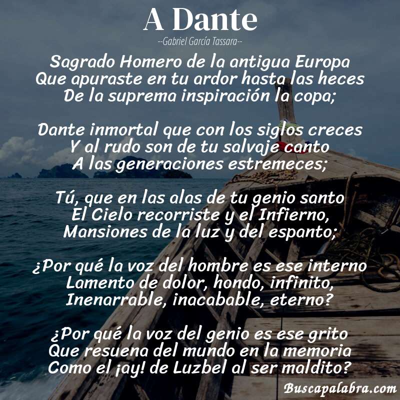 Poema A Dante de Gabriel García Tassara con fondo de barca