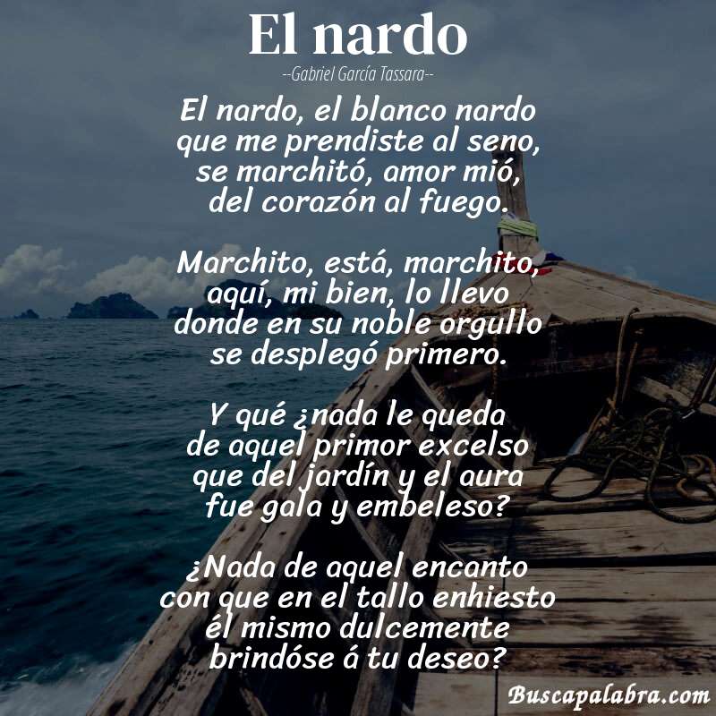Poema El nardo de Gabriel García Tassara con fondo de barca