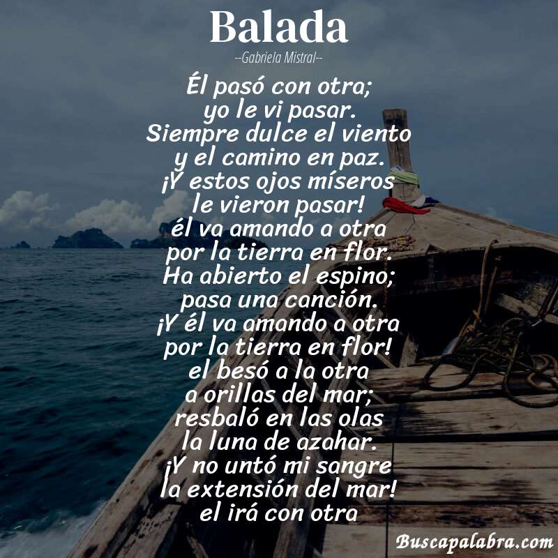 Poema balada de Gabriela Mistral con fondo de barca