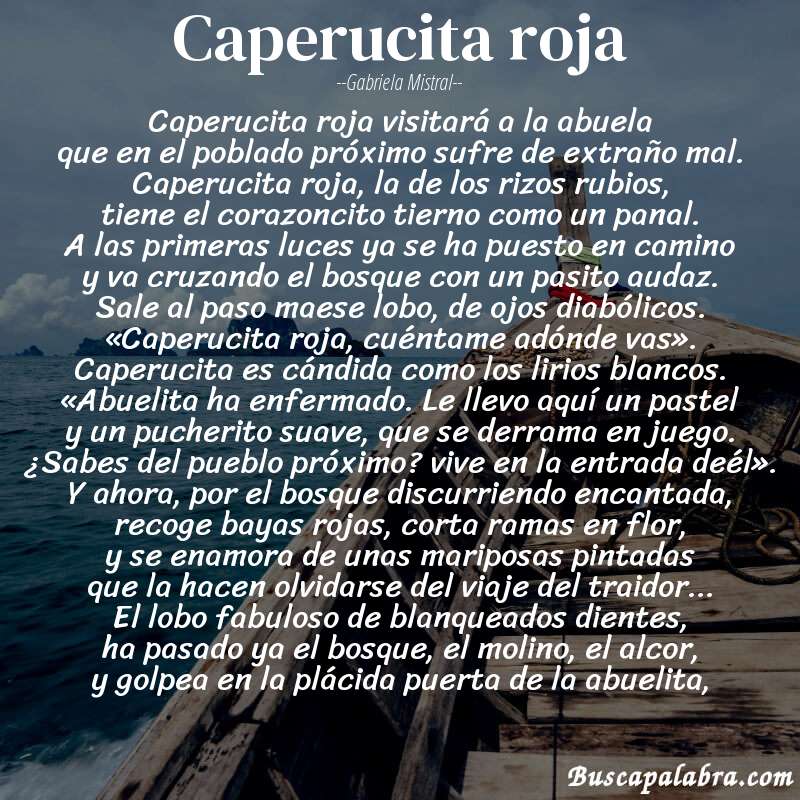 Poema caperucita roja de Gabriela Mistral con fondo de barca