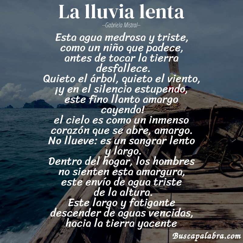 Poema la lluvia lenta de Gabriela Mistral con fondo de barca
