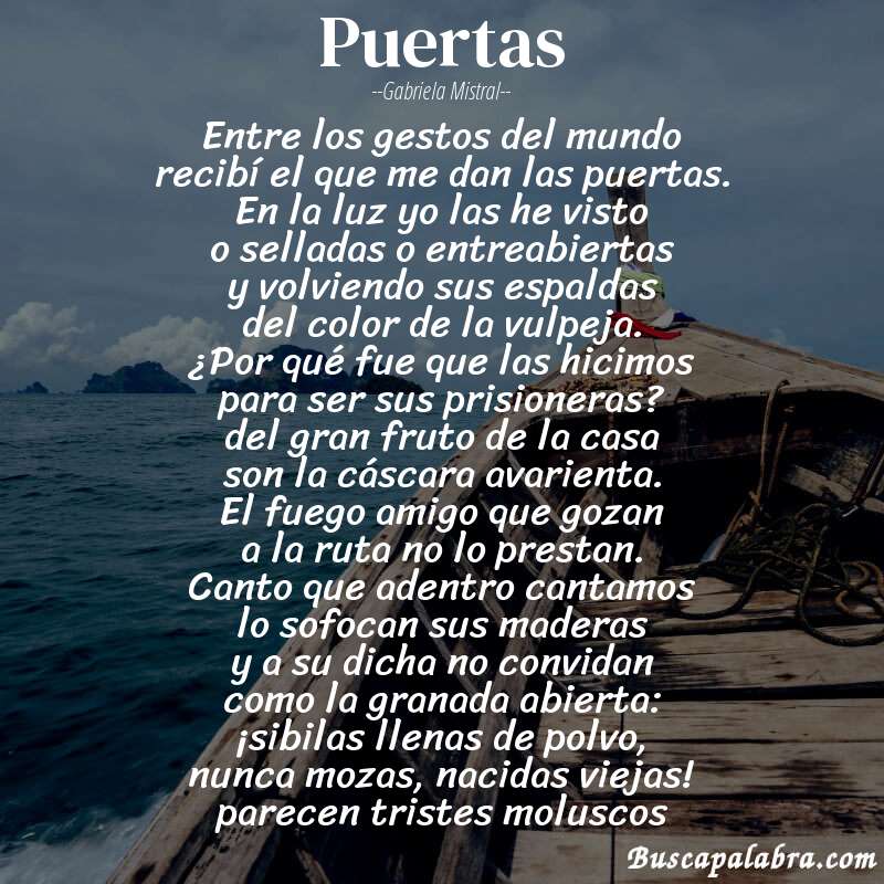 Poema puertas de Gabriela Mistral con fondo de barca