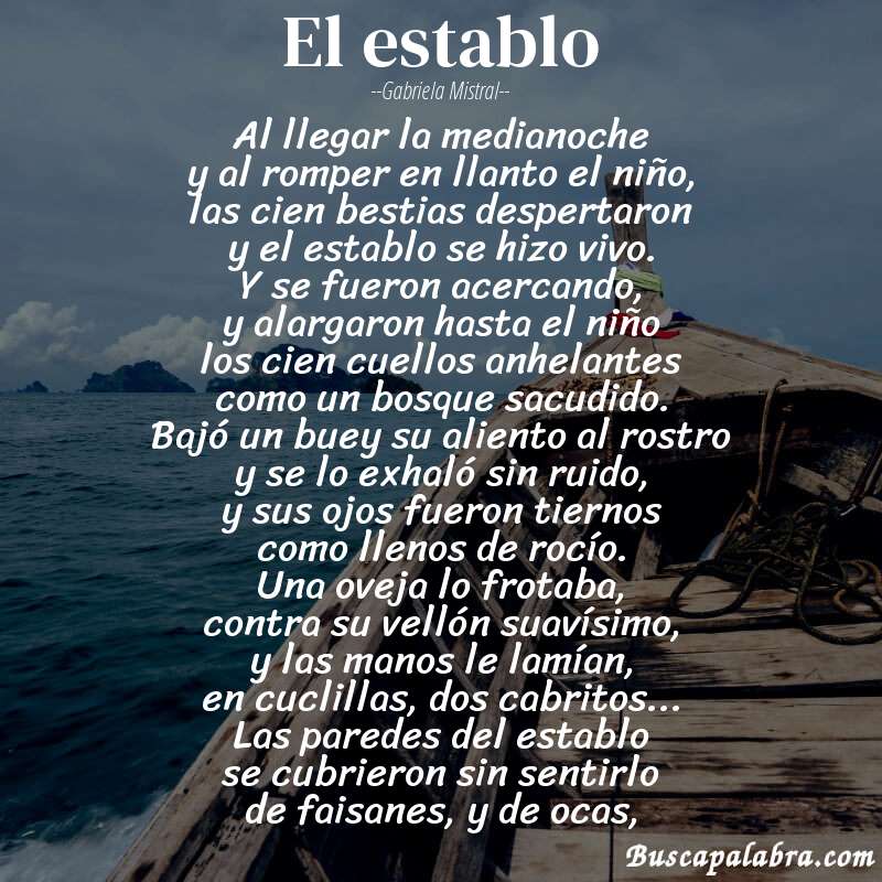 Poema el establo de Gabriela Mistral con fondo de barca