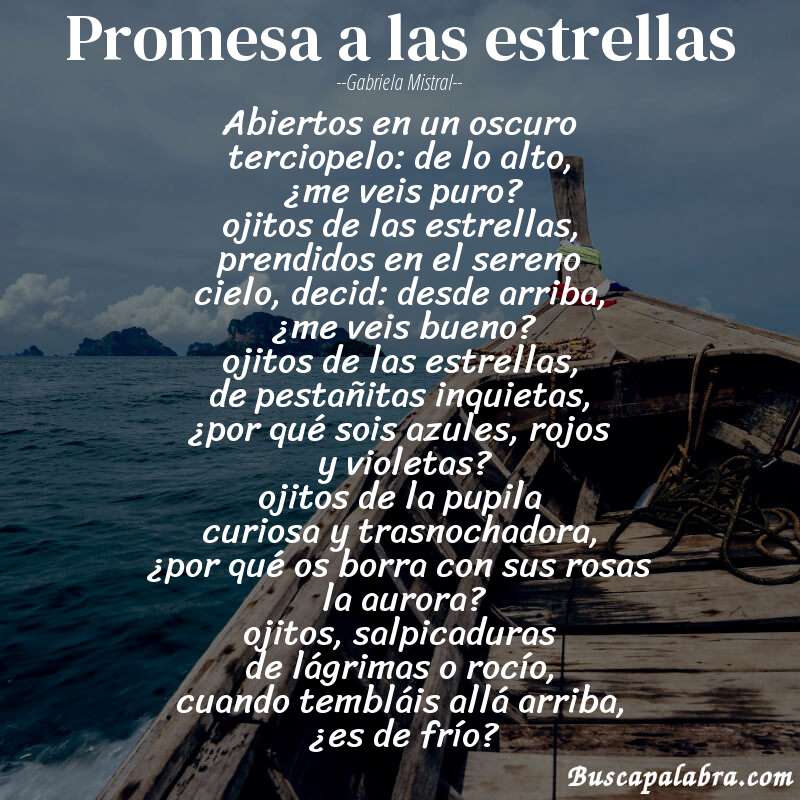 Poema promesa a las estrellas de Gabriela Mistral con fondo de barca