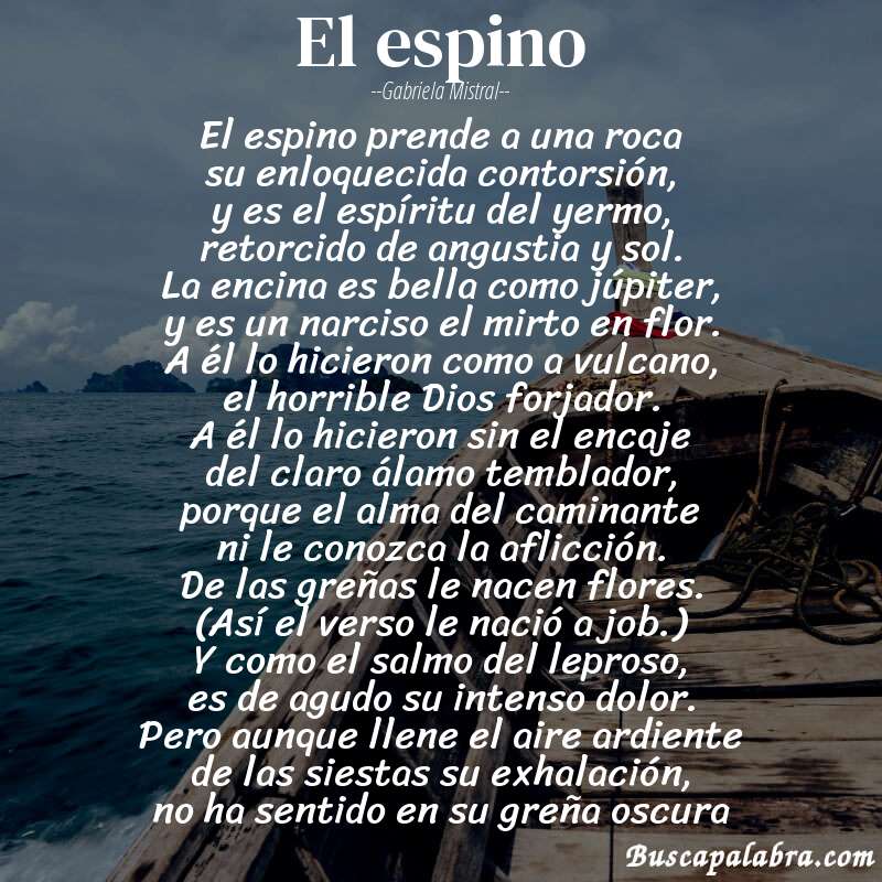 Poema el espino de Gabriela Mistral con fondo de barca