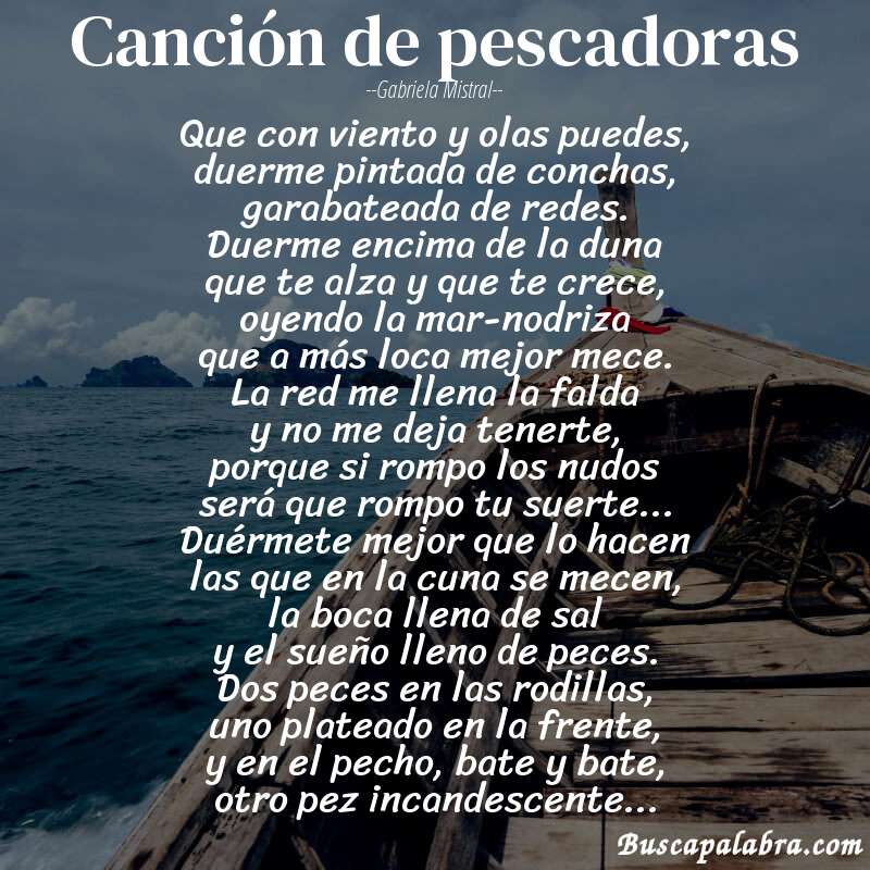 Poema canción de pescadoras de Gabriela Mistral con fondo de barca