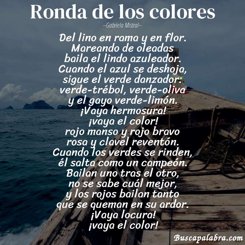 Poema ronda de los colores de Gabriela Mistral con fondo de barca