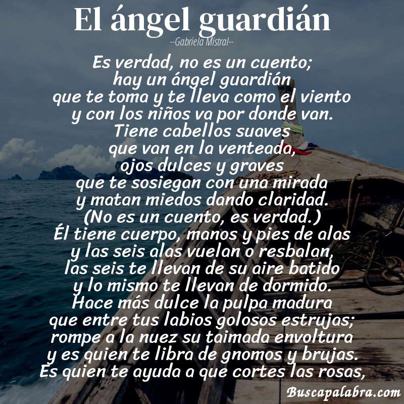 Poema el ángel guardián de Gabriela Mistral con fondo de barca