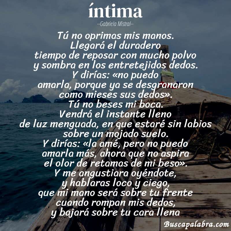 Poema íntima de Gabriela Mistral con fondo de barca