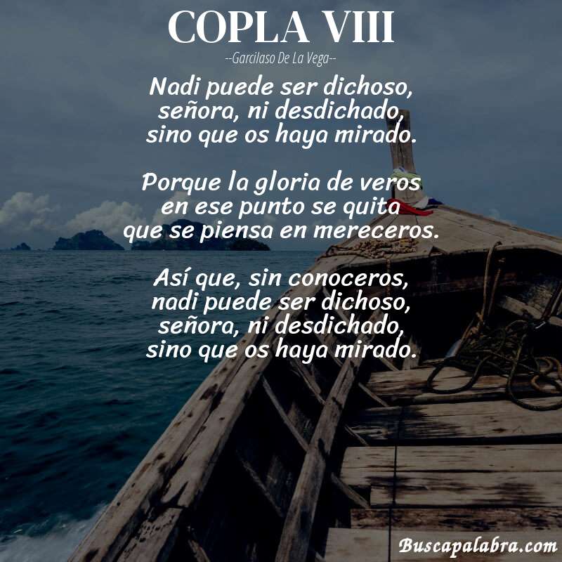 Poema COPLA VIII de Garcilaso de la Vega con fondo de barca