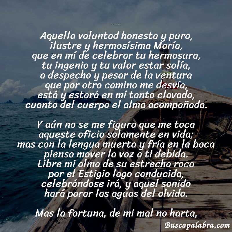 Poema ÉGLOGA III - TIRRENO ALCINO de Garcilaso de la Vega con fondo de barca