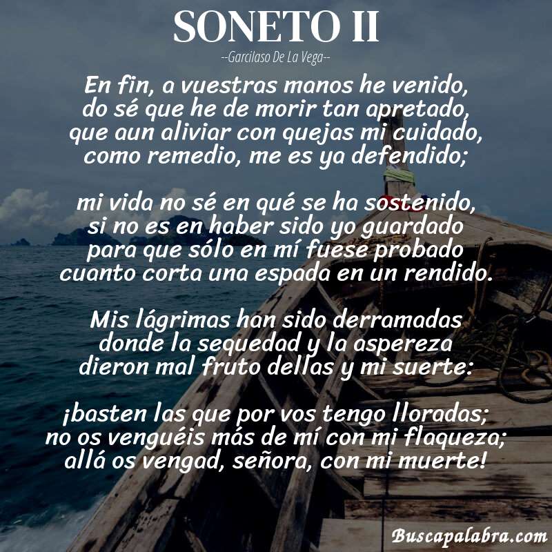 Poema SONETO II de Garcilaso de la Vega con fondo de barca