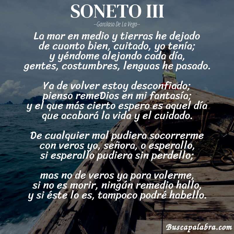 Poema SONETO III de Garcilaso de la Vega con fondo de barca