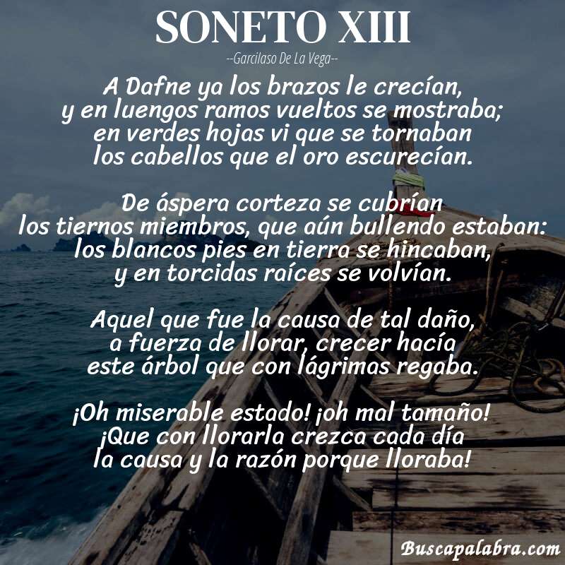 Poema SONETO XIII de Garcilaso de la Vega con fondo de barca