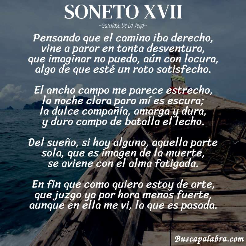 Poema SONETO XVII de Garcilaso de la Vega con fondo de barca