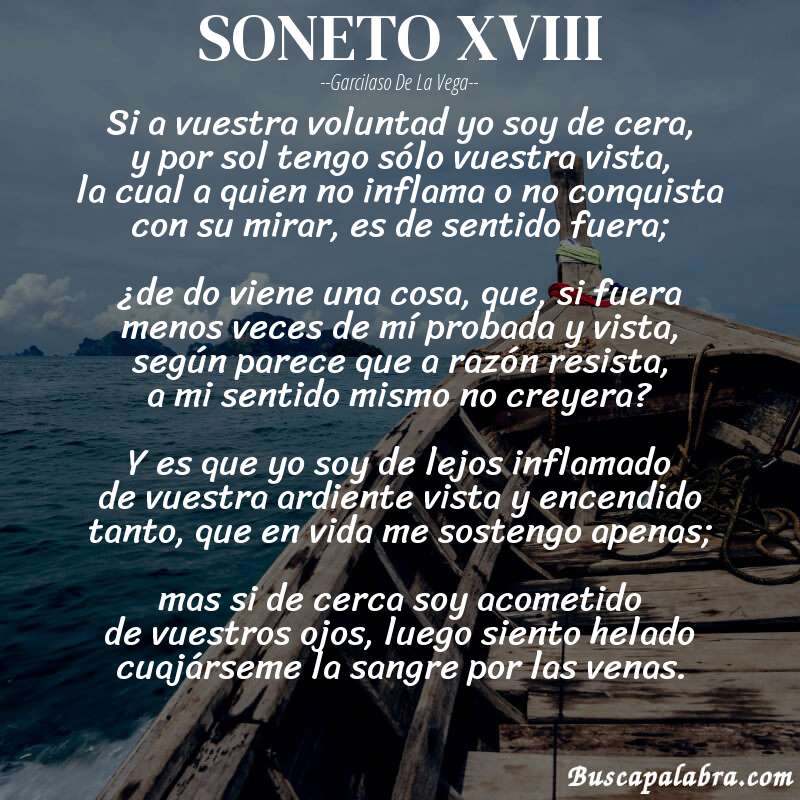 Poema SONETO XVIII de Garcilaso de la Vega con fondo de barca