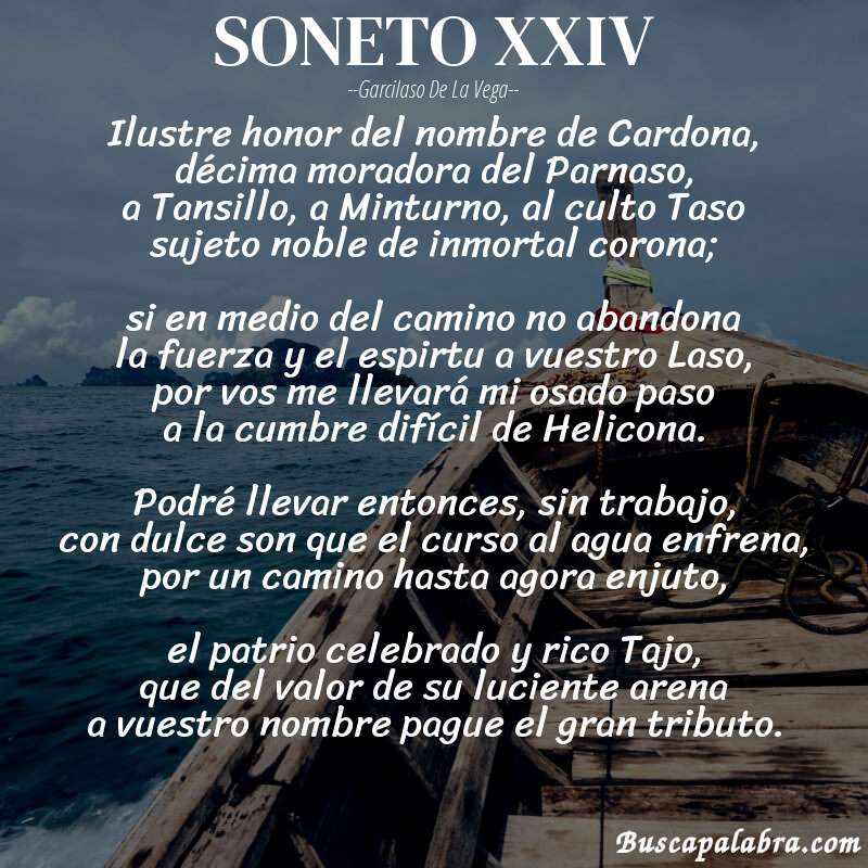 Poema SONETO XXIV de Garcilaso de la Vega con fondo de barca