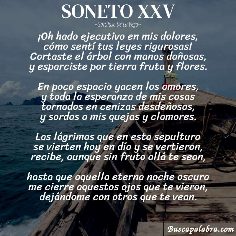 Poema SONETO XXV de Garcilaso de la Vega con fondo de barca