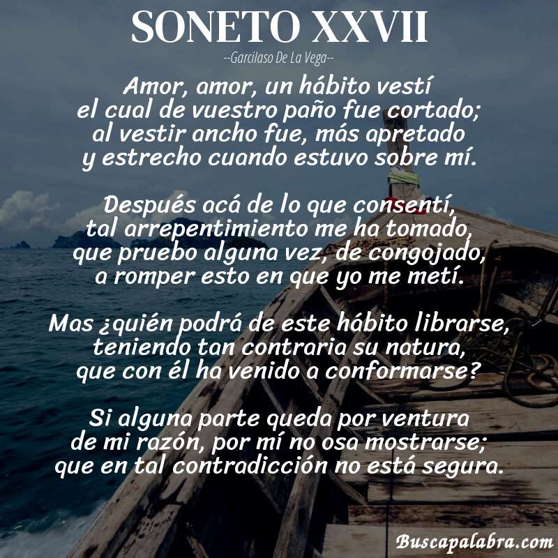 Poema SONETO XXVII de Garcilaso de la Vega con fondo de barca