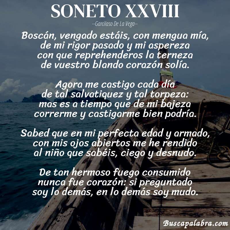 Poema SONETO XXVIII de Garcilaso de la Vega con fondo de barca