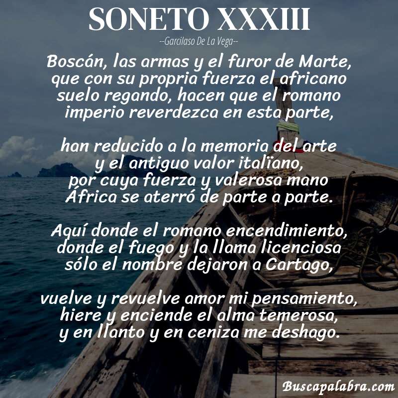 Poema SONETO XXXIII de Garcilaso de la Vega con fondo de barca