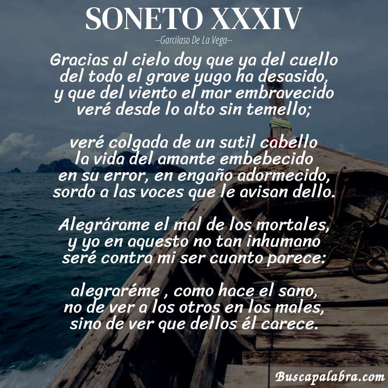 Poema SONETO XXXIV de Garcilaso de la Vega con fondo de barca