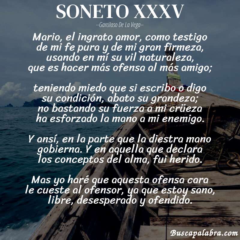 Poema SONETO XXXV de Garcilaso de la Vega con fondo de barca