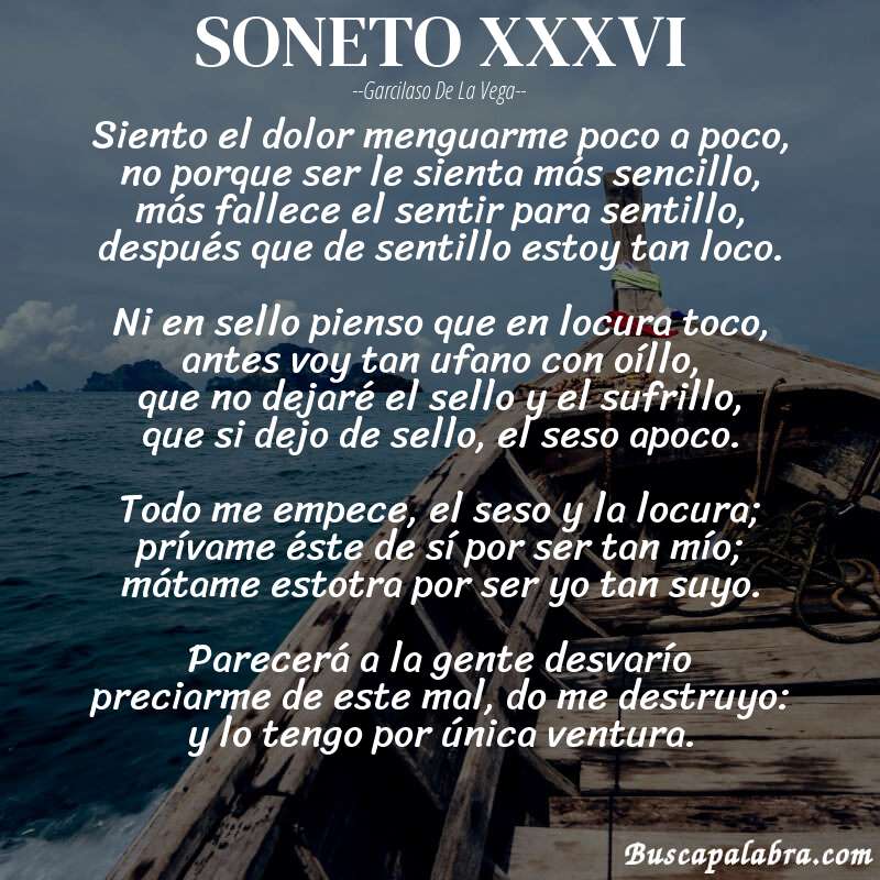 Poema SONETO XXXVI de Garcilaso de la Vega con fondo de barca