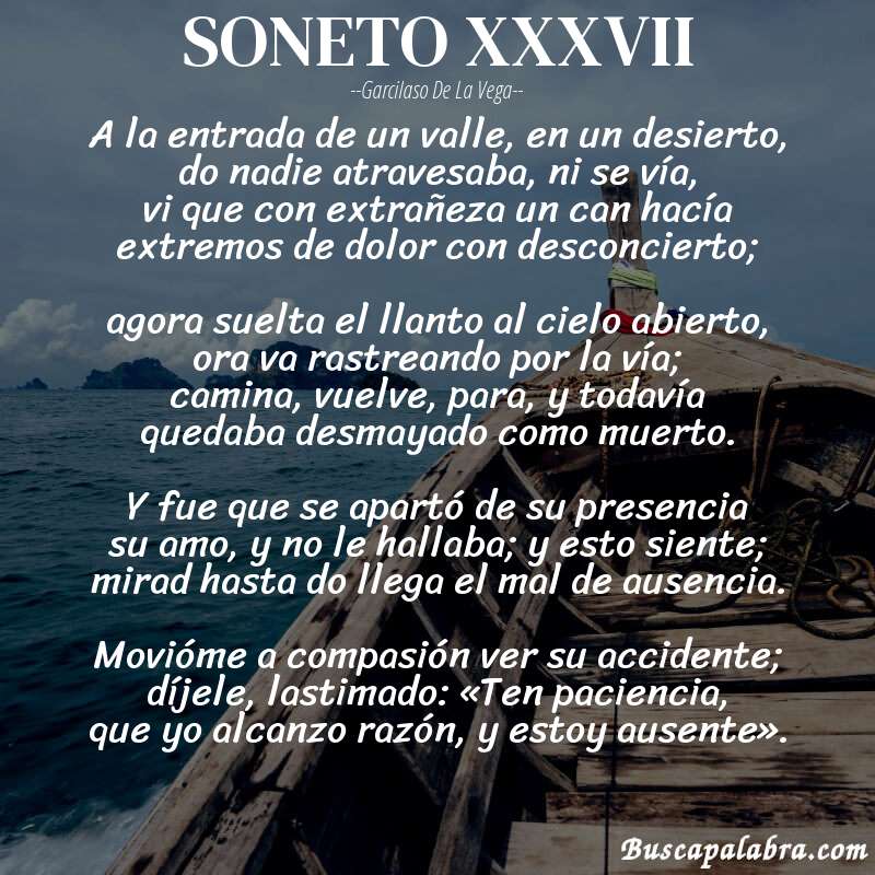 Poema SONETO XXXVII de Garcilaso de la Vega con fondo de barca