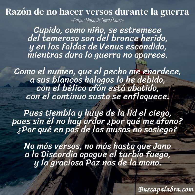 Poema Razón de no hacer versos durante la guerra de Gaspar María de Nava Álvarez con fondo de barca