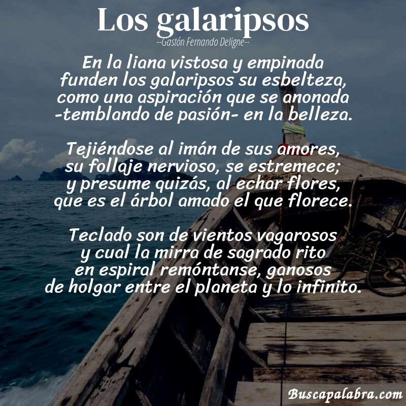 Poema los galaripsos de Gastón Fernando Deligne con fondo de barca