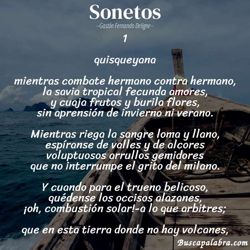 Poema sonetos de Gastón Fernando Deligne con fondo de barca