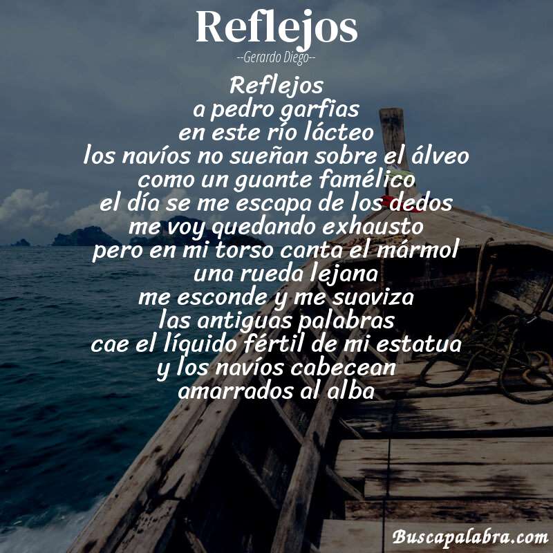 Poema reflejos de Gerardo Diego con fondo de barca