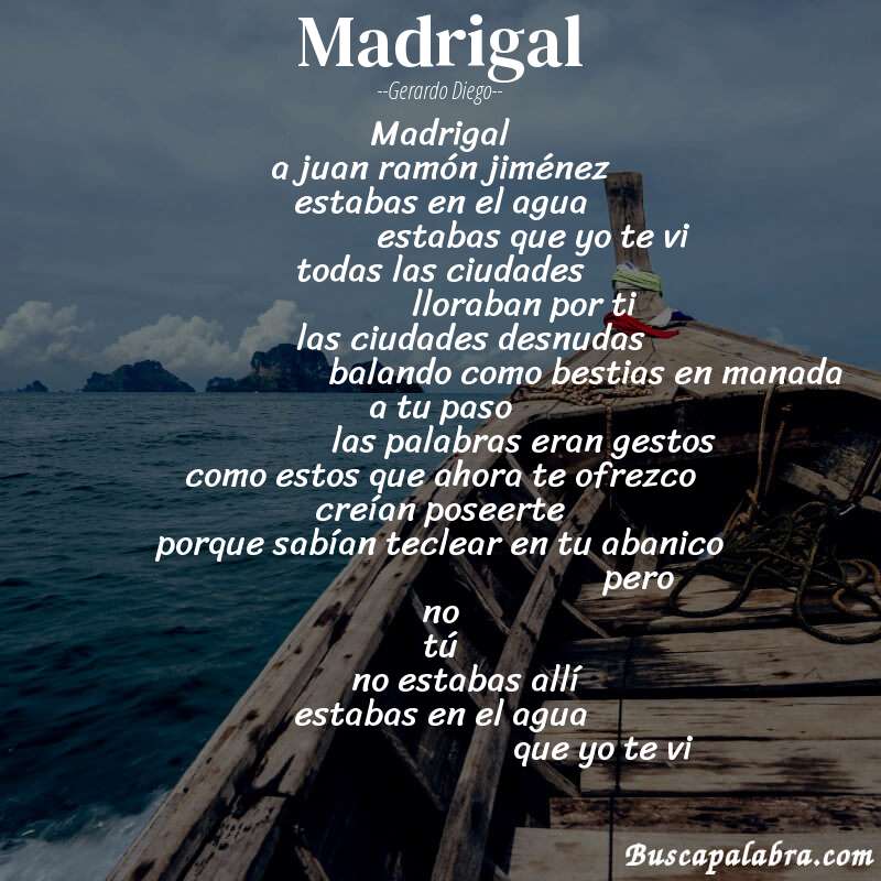 Poema madrigal de Gerardo Diego con fondo de barca