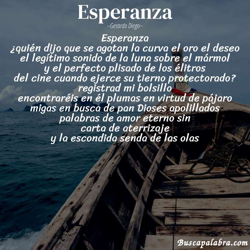 Poema esperanza de Gerardo Diego con fondo de barca