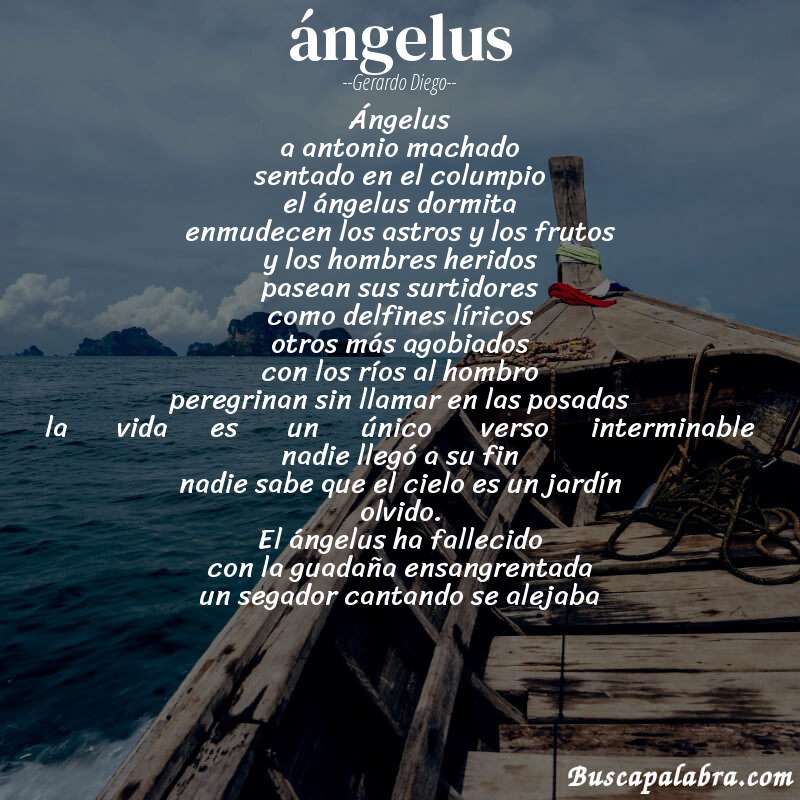 Poema ángelus de Gerardo Diego con fondo de barca