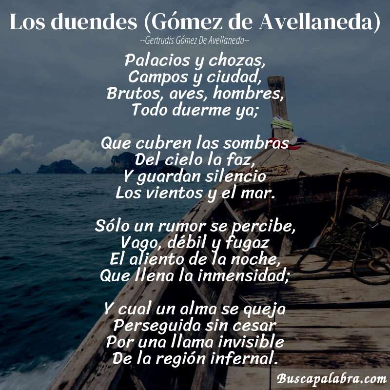 Poema Los duendes (Gómez de Avellaneda) de Gertrudis Gómez de Avellaneda con fondo de barca