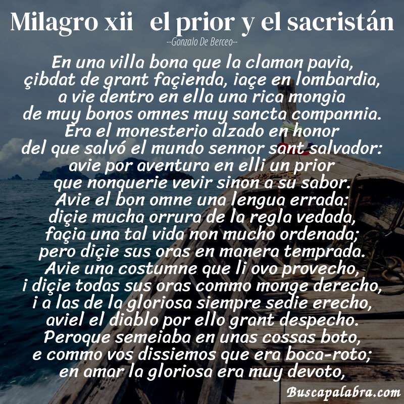Poema milagro xii   el prior y el sacristán de Gonzalo de Berceo con fondo de barca
