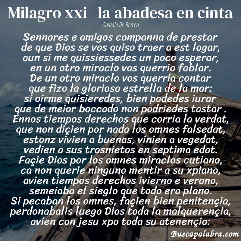 Poema milagro xxi   la abadesa en cinta de Gonzalo de Berceo con fondo de barca