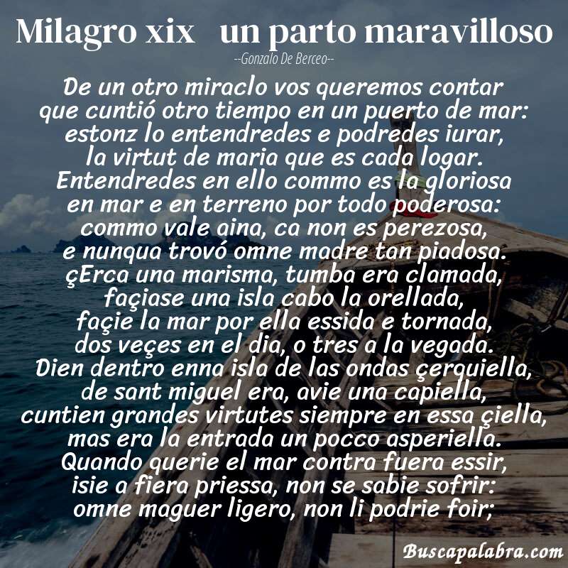 Poema milagro xix   un parto maravilloso de Gonzalo de Berceo con fondo de barca