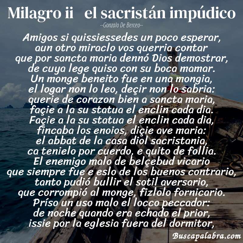 Poema milagro ii   el sacristán impúdico de Gonzalo de Berceo con fondo de barca