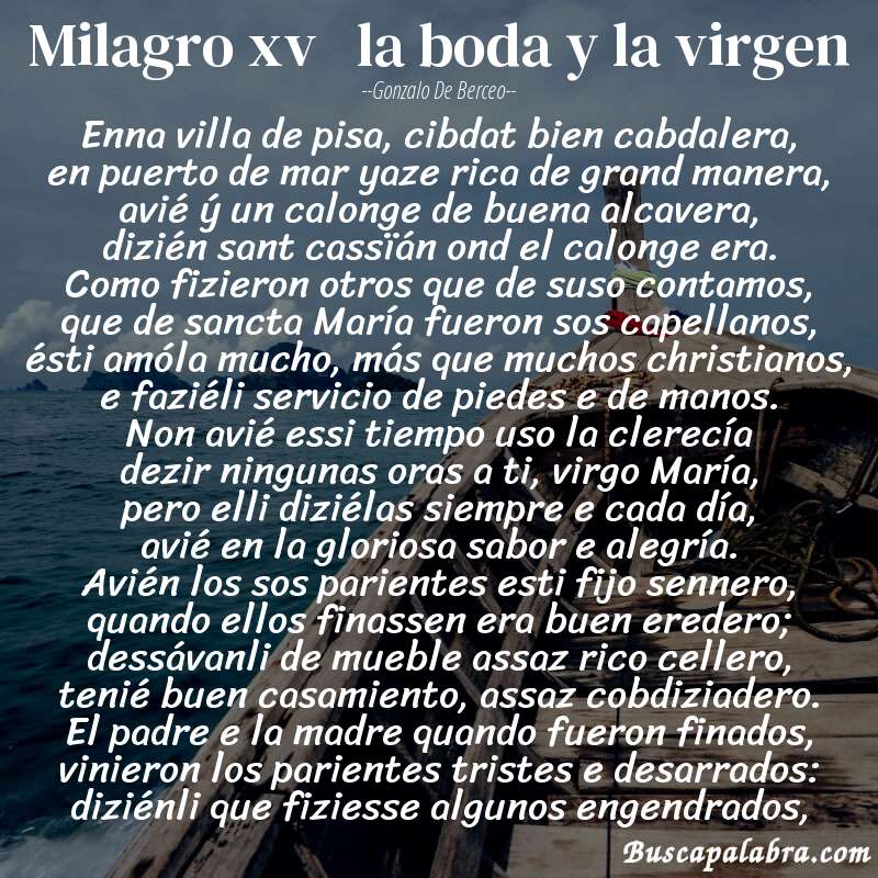 Poema milagro xv   la boda y la virgen de Gonzalo de Berceo con fondo de barca