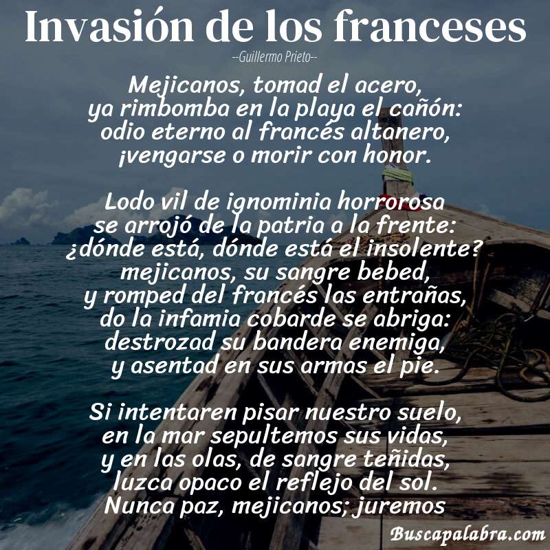 Poema invasión de los franceses de Guillermo Prieto con fondo de barca