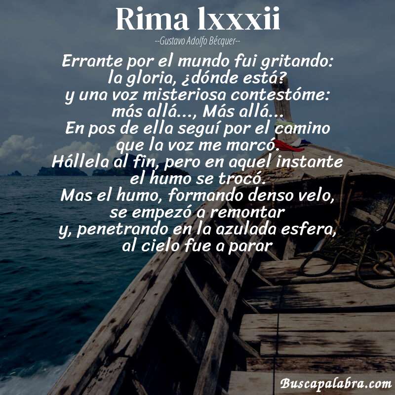 Poema rima lxxxii de Gustavo Adolfo Bécquer con fondo de barca