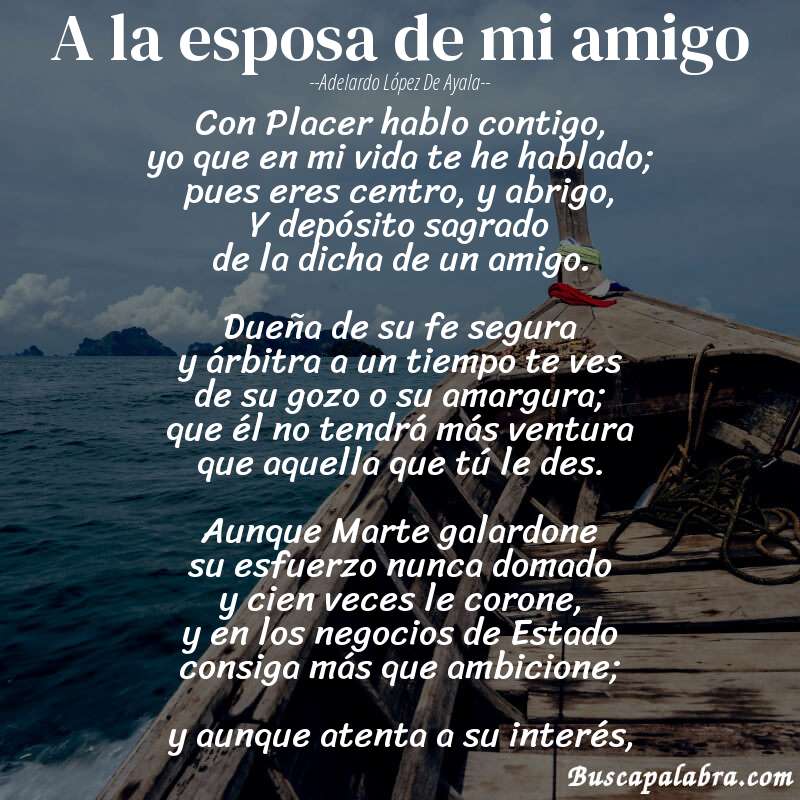 Poema A la esposa de mi amigo de Adelardo López de Ayala con fondo de barca