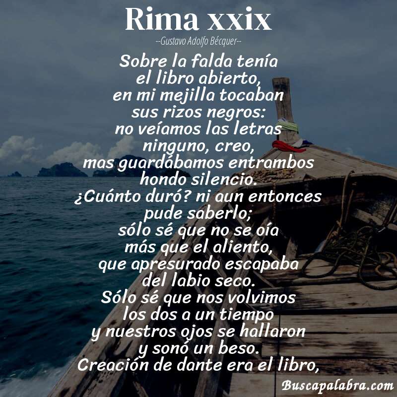 Poema rima xxix de Gustavo Adolfo Bécquer con fondo de barca