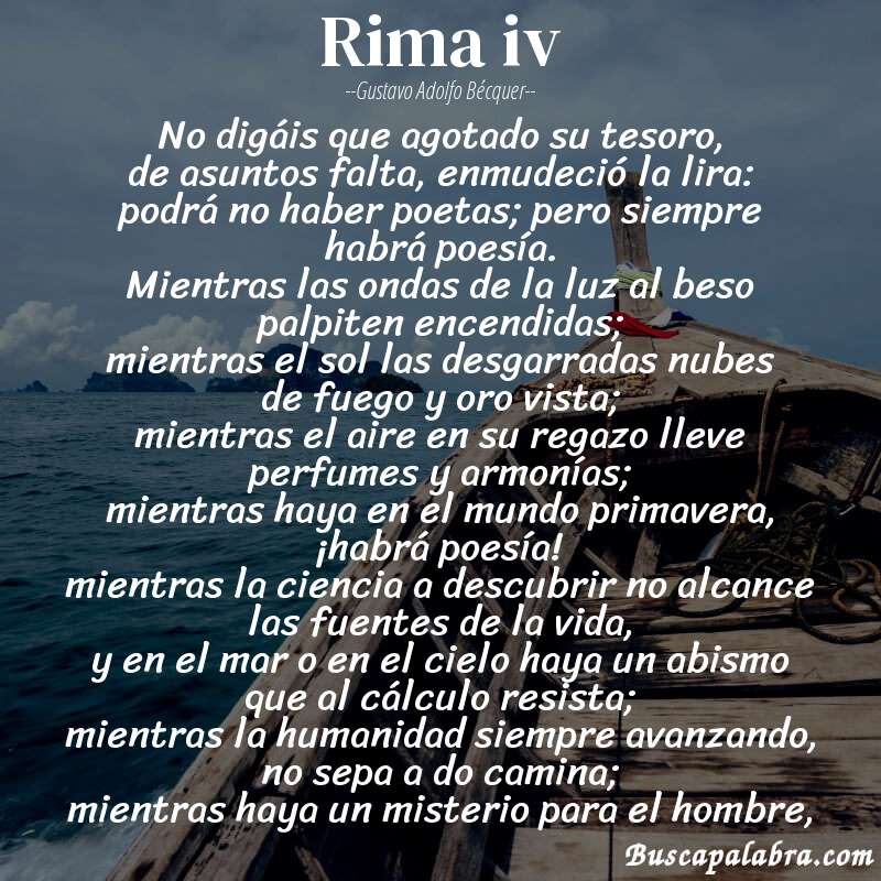 Poema rima iv de Gustavo Adolfo Bécquer con fondo de barca