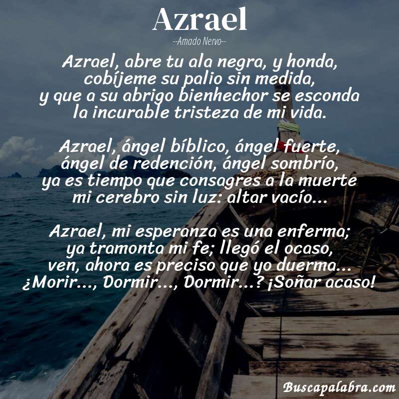 Poema Azrael de Amado Nervo con fondo de barca